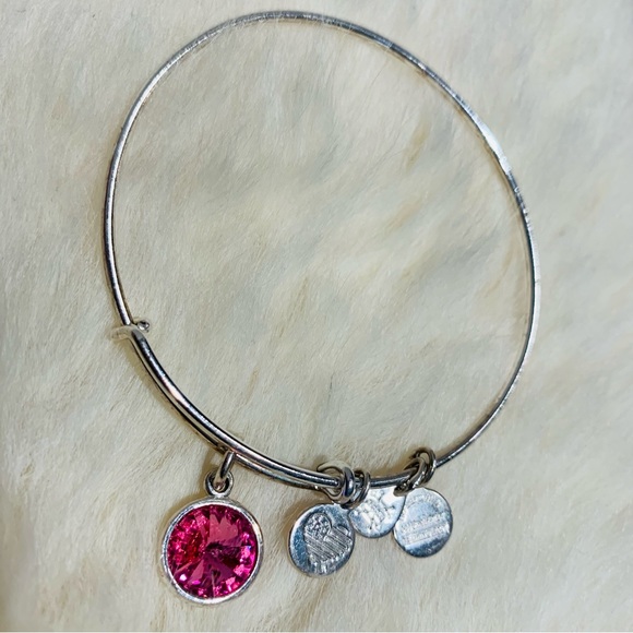 Alex and Ani October Rose Crystal Birthstone Charm Bracelet in Adjustable Silver - Picture 1 of 10